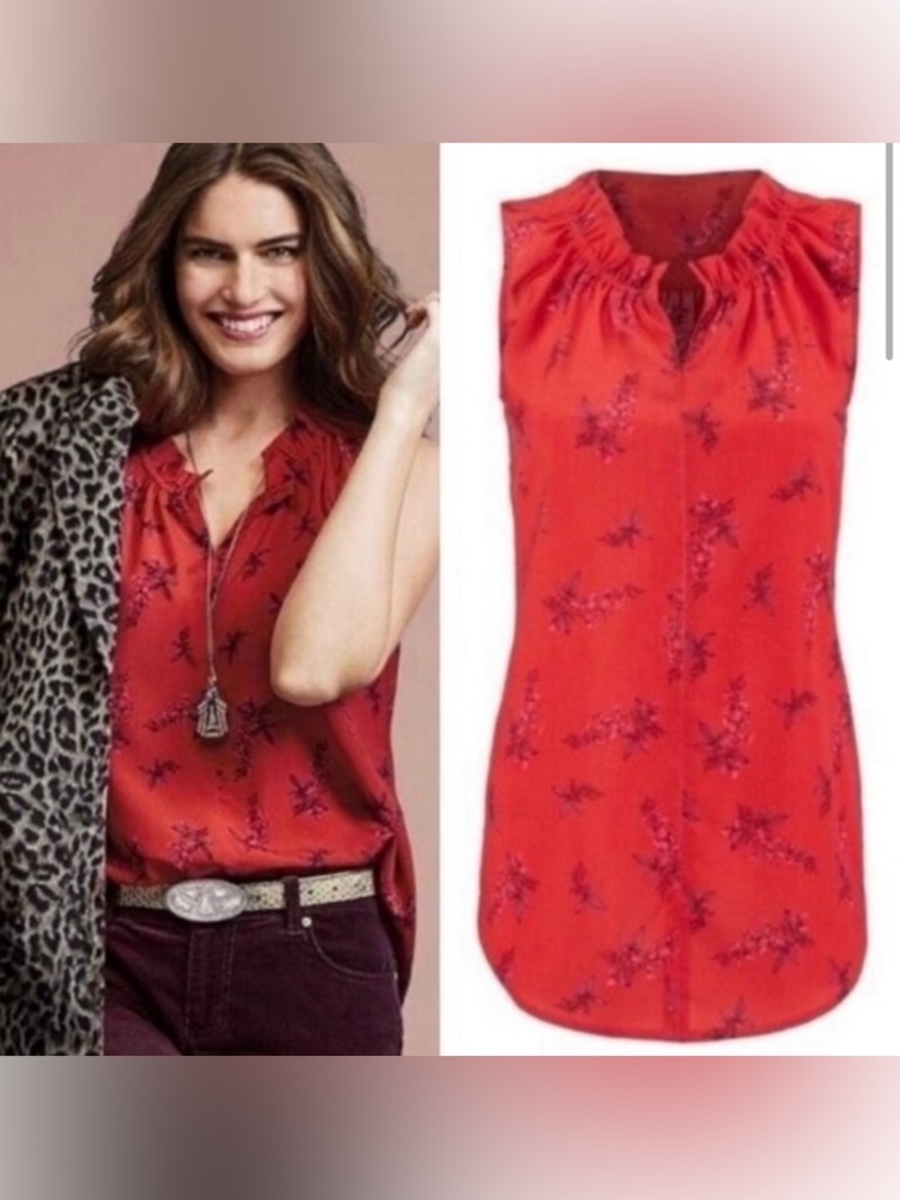 CAbi Red Floral Fierce Sprog Blouse Style 5222